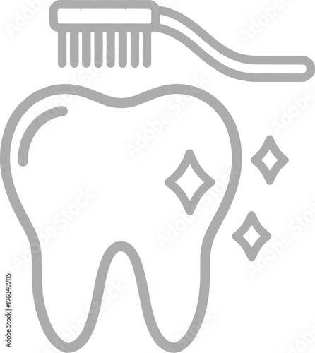 Vector graphic illustration of a tooth with a toothbrush and sparkles