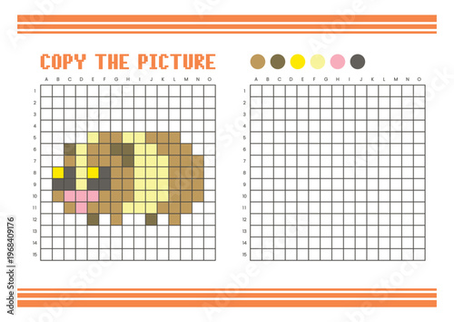 Copy the picture grid drawing worksheet for kids. Pixel art guinea pig