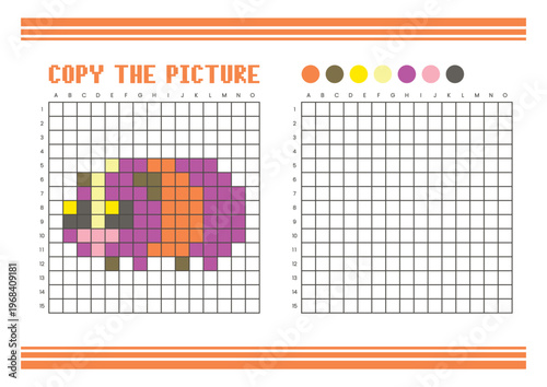 Copy the picture grid drawing worksheet for kids. Pixel art guinea pig
