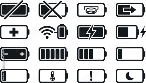 Battery status vector icons set for digital devices and gadgets