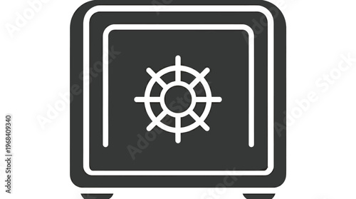 Vector graphic illustration of a safe with a combination lock on the front door