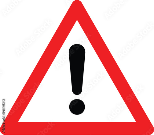 Warning sign with exclamation mark in red triangle vector graphic