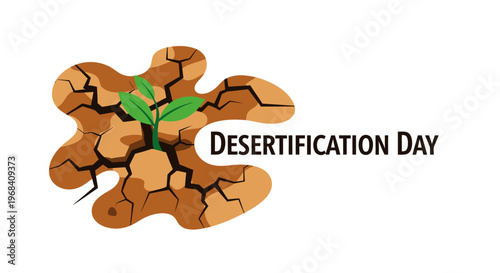 Green plant growing in dry cracked earth 1.