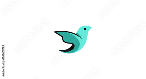 Teal bird in flight isolated.