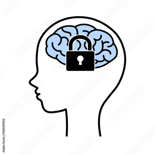 脳と南京錠のアイコン ― 思考のブロック・心理的制限・潜在意識のロック
