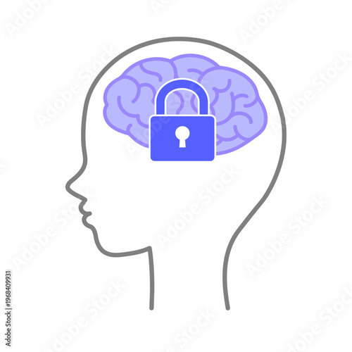 脳と南京錠のアイコン ― 思考のブロック・心理的制限・潜在意識のロック
