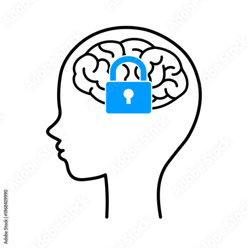 脳と南京錠のアイコン ― 思考のブロック・心理的制限・潜在意識のロック

