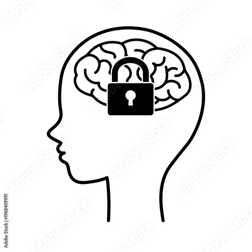 脳と南京錠のアイコン ― 思考のブロック・心理的制限・潜在意識のロック
