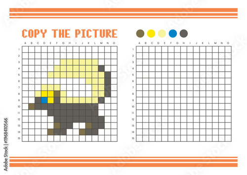 Copy the picture grid drawing worksheet for kids. Pixel art skunk