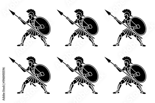Vector of six ancient warriors with spears and shields