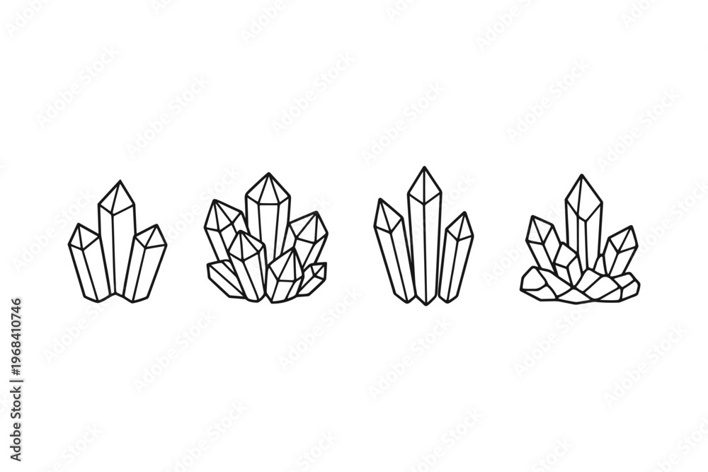 Fototapeta premium Collection of minimalist crystal cluster line art icons on a white background