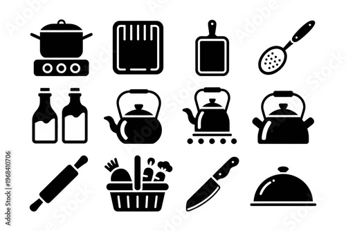 Set of vector icons featuring kitchen utensils and cooking tools