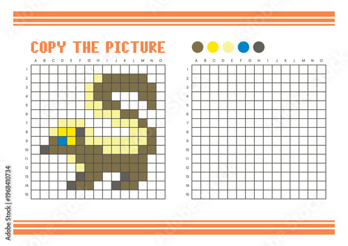 Copy the picture grid drawing worksheet for kids. Pixel art skunk
