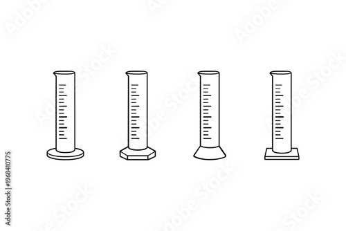 Four graduated cylinders with different bases shown in a line
