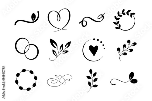 Vector collection of elegant floral and heart designs