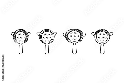 Collection of four different bar strainers for cocktail preparation