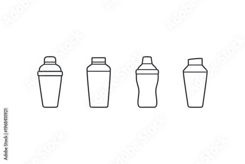 Collection of four different cocktail shaker outline icons on a white background