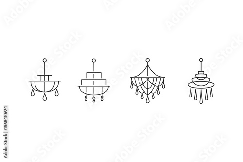 Collection of four minimalist line art chandeliers with different designs