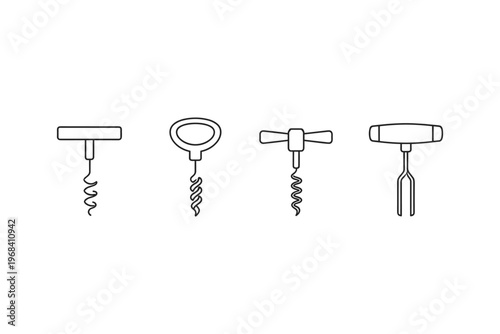 Collection of four different types of corkscrews in a simple line art style