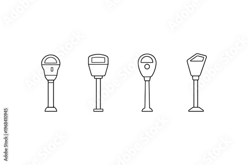 Collection of four distinct parking meter outlines on a white background