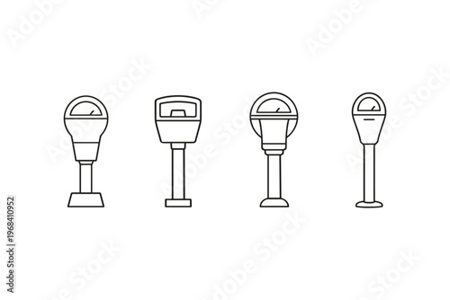 Collection of four distinct parking meter icons in a clean line art style