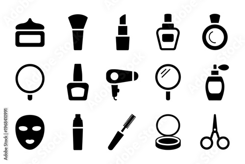 Set of vector icons representing cosmetic and beauty items