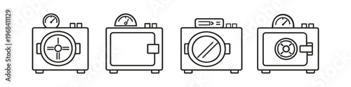 Collection of stylized line art icons representing various laboratory equipment