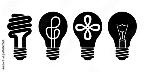 Cuadro en lienzo Vector of four different types of light bulbs
