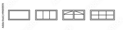 Collection of different window frame designs and divisions for architectural purposes