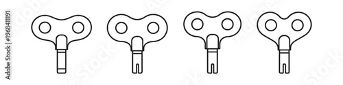 Set of four identical wind-up keys for mechanical toys and clocks