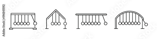 Collection of Newton's cradle designs illustrating physics principles