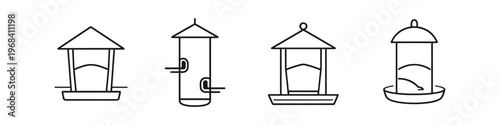 Collection of simple line art icons representing different bird feeders
