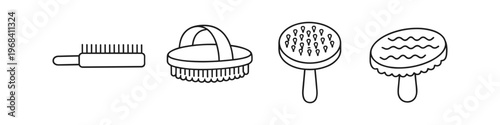 Collection of simple line art brushes for body care and grooming