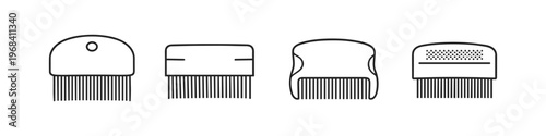 Collection of four distinct lice combs with fine teeth and varied handle designs
