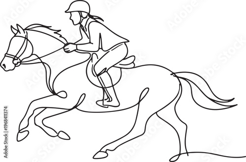 Horse rider equestrian sport line art drawing minimal riding illustration black linear sketch isolated on white background