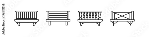 Collection of four distinct balcony railing designs in a clean line art style