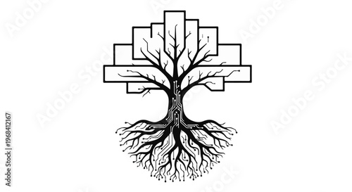 tree roots growing out of blocks business concept