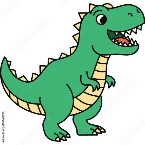 Cute Cartoon Green T-Rex Dinosaur