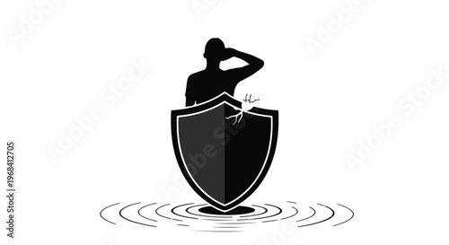man behind shield protection concept