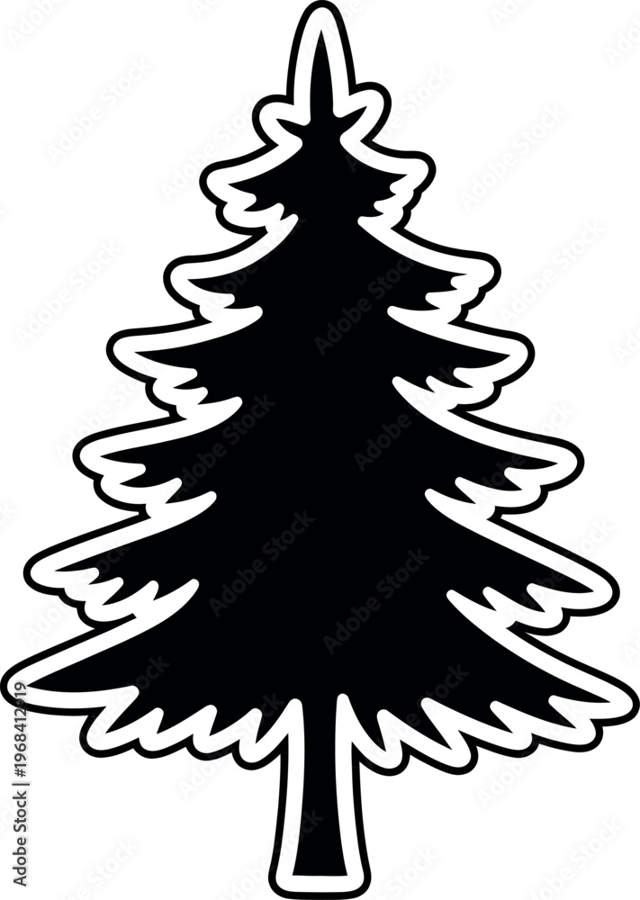 Obraz premium Simple black and white illustration of a classic stylized pine tree