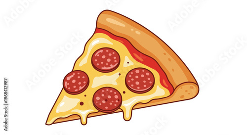 A vibrant and appealing illustration of a delicious slice of pepperoni pizza with melted cheese and a golden crust, perfect for culinary themes