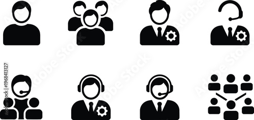 Various icons representing customer support and technical assistance roles