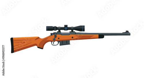 Cartoon illustration of an orange and black hunting rifle with a scope