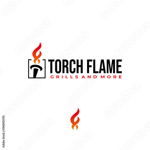 Torch Flame Grill Logo with Fire Icon