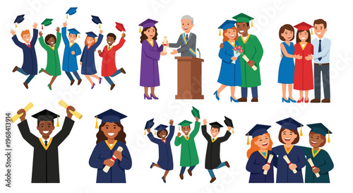 Diverse group of graduates celebrating at a commencement ceremony