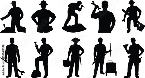 Silhouettes of various tradespeople and their tools