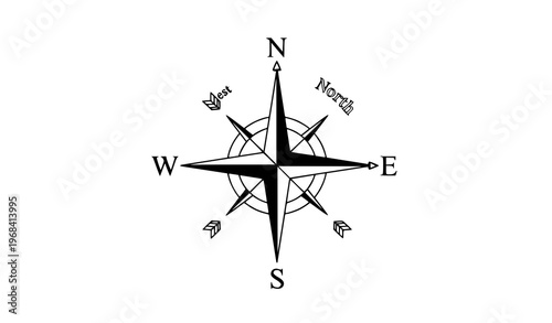 Minimal Compass Rose Wind Direction Symbol Black Vector Illustration