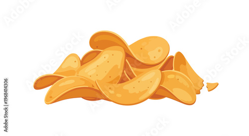 Crispy Potato Chip Snack Pile Isolated on White Background, Perfectly Rendered for Commercial Use