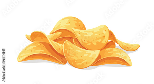 A Delicious Pile of Crispy Golden Potato Chips Rendered in a Vibrant and Appetizing Illustration Style