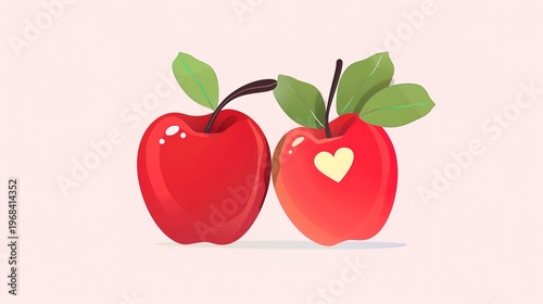 Romantic apple and love combination illustration, sweet artistic design with fresh apples and affectionate elements, warm love themed vector art, delicate hand-drawn style for Valentine’s Day, soft co